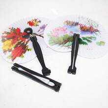 5pcs Random Color Travel Fan Chinese Style Mini Small Round Paper Fan Folding Fan With Flower, Bird, Landscape Painting Plastic Paper