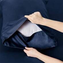 Bedsure Queen Sheet Set, Cooling Sheets For Queen Size Bed Set, Rayon Derived From Bamboo, Breathable & Soft Deep Pocket Up To 16 Inches, Hotel Luxury Silky Bedding, Bedsheet & Pillowcases, Dark Grey - 07 - Navy - View 5