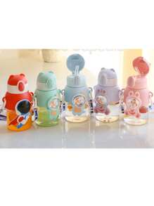 1 PIEZA/750ml(25.36oz) Botella de agua 3D de animal-Botella de agua muñeca 3D-Vaso con pajita de dibujos animados portátil-Vaso con pajita y correa elástica-Vaso de agua con buen aspecto para niños y niñas-Diseño lindo de conejo/dinosaurio/astronauta, jarra deportiva a prueba de fugas con correa y pajita emergente