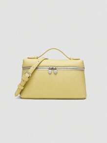 1 pieza Bolso bandolera cuadrado de PU con grano de litchi de unicolor, pequeño bolso para mujer, adecuado para combinar atuendos de moda diarios