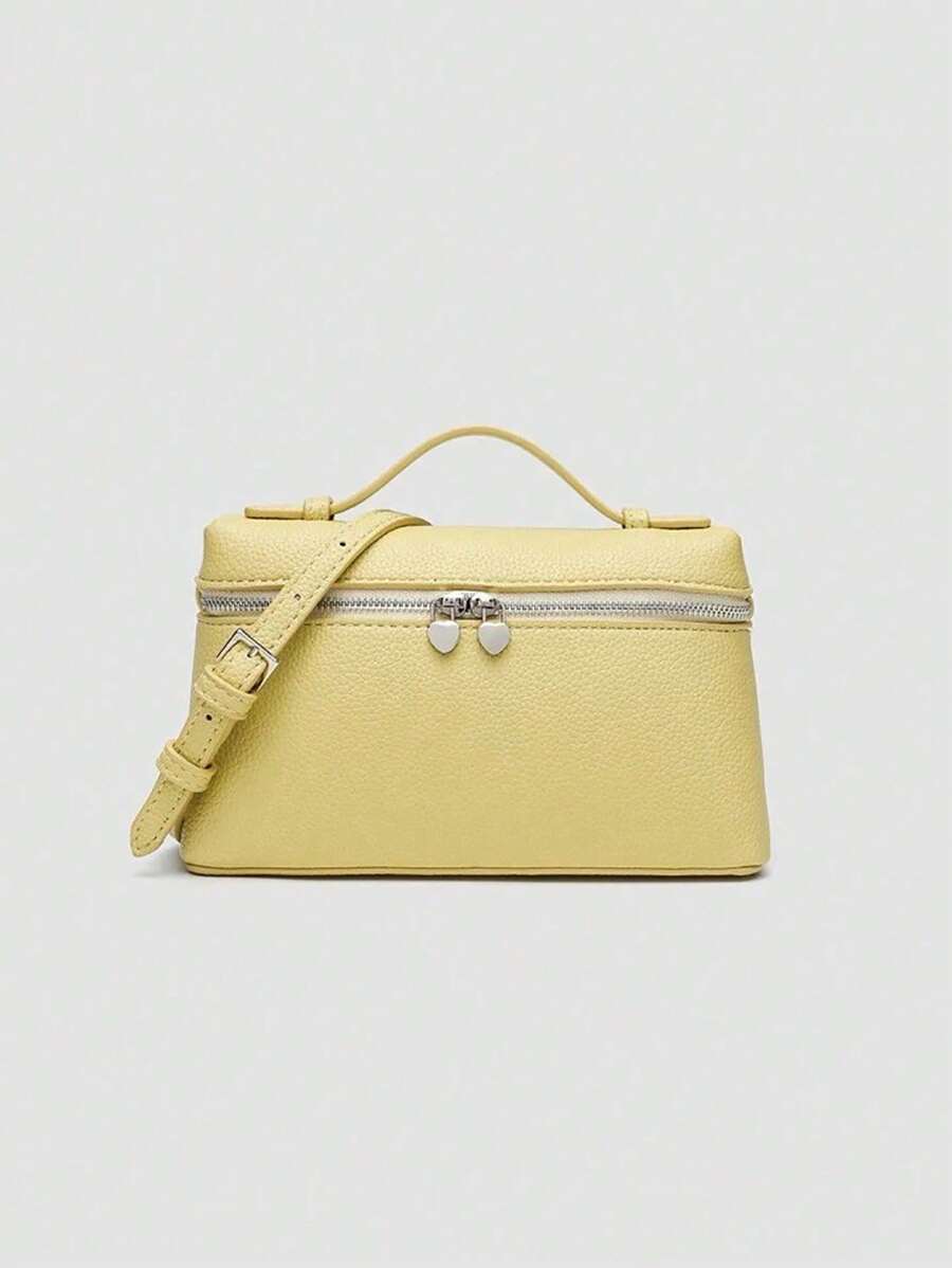 1 pieza Bolso bandolera cuadrado de PU con grano de litchi de unicolor, pequeño bolso para mujer, adecuado para combinar atuendos de moda diarios