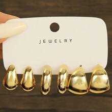 3pcs To 9pcs/Set Fashionable And Elegant European & American Style Gold Metal C-Shaped, Water Drop, Twist Design Earrings Set, Suitable For Women For Casual, Work, Party, Evening And Gifts