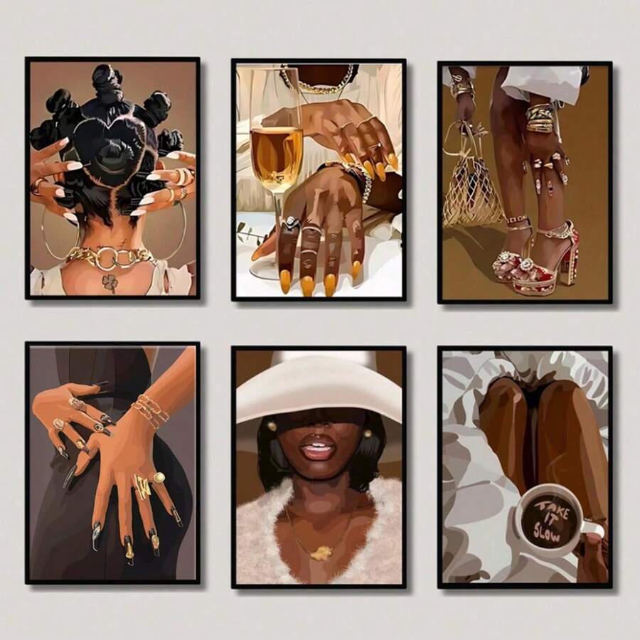 Set Of 1/3 Pcs Pop African American Wall Arts Posters, Art, Fashion Art Prints, Canvas Posters Printing, Modern Home Bathroom Bar Living Room Bedroom Decoration Unframed-Style, Wall Art With Frame