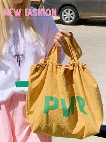 Sac en canevas à une épaule de grande capacité avec cordon de serrage, modèle 2025. Sac fourre-tout en nylon avec lettres japonaises, sac de ville