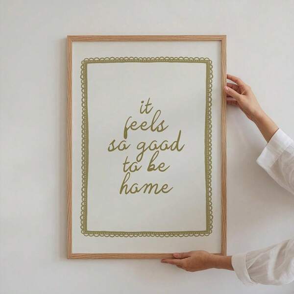 1 pezzo Stampa su tela con citazione "It Feels So Good To Be casa", senza cornice, in stile minimalista con tipografia in verde oliva, opera d'arte da parete accogliente per dormitorio, appartamento, soggiorno, camera da letto, decorazione moderna per la casa