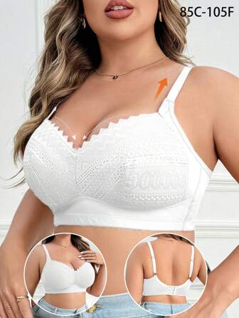 Damen Große Größen Spitzen Patchwork BH, weicher & bequemer Nicht-Unterstützer BH
