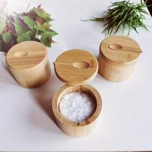 Pote para Temperos de Cozinha com Tampa Magnética Giratória, Caixa de Temperos de Madeira Maciça, Recipiente de Temperos Domésticos