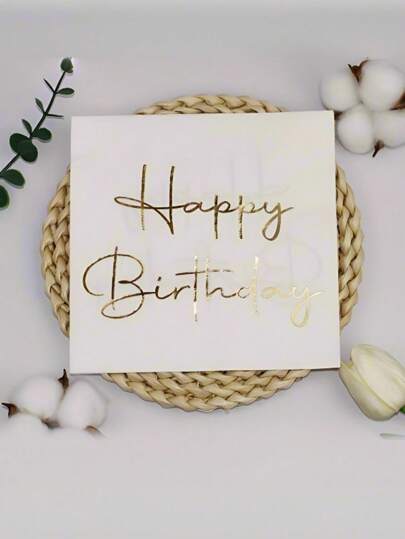20/80pcs White & Gold "Happy Birthday" Cocktail Napkins, Made Of Soft, Absorbent 2-Ply Wood Pulp Paper, No Optical Brightener, Embossed With Vivid Pattern Design To Enhance Dining Experience