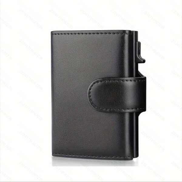 Carteira RFID Carteira Masculina Mini com Porta-Cartões de Abertura Automática e Bolso para Moedas