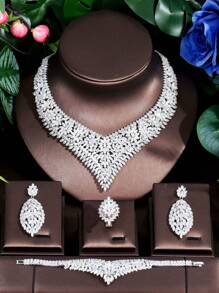 1 set vintage de luxe comprenant collier, boucles d'oreilles et accessoires avec strass, convenant pour des événements, des fêtes, des mariages, des rassemblements