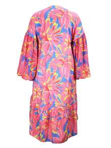 Women's Summer Chiffon Floral Print Kimono/Coverup, Long Sleeve, Asymmetrical Hem, Suitable For Outdoor, Beach, Vacation - Pink - View 5