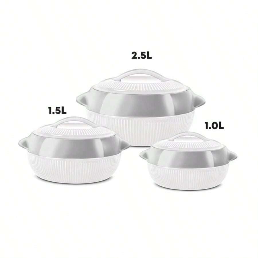 Insulated Serving Dishes With Lids -Thermal Hot Food Containers Set Pot Warmer Cookware Kitchen Classic Hot  Pots - White/Silver - View 1