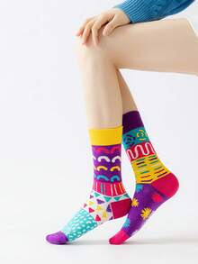 ‌Women's Colorful Doodle Print Mid-Calf Socks Casual Socks - Multicolor - View 1