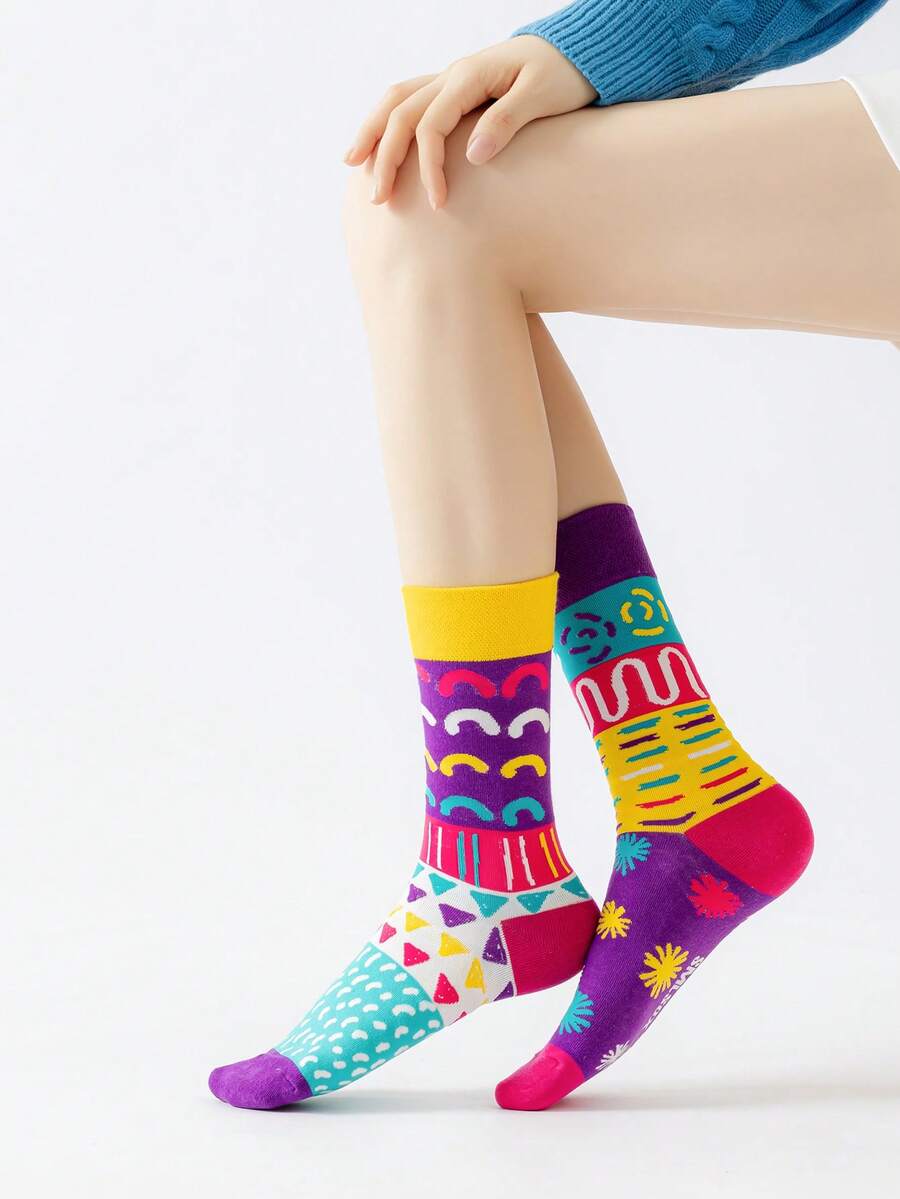 ‌Women's Colorful Doodle Print Mid-Calf Socks Casual Socks - Multicolor - View 1