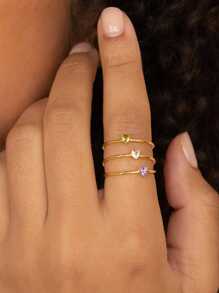 1 peça de anéis de pedra de nascimento de zircônia em formato de coração para mulheres, banhados a ouro 18K, aço inoxidável, 12 cores, anel de pedra de nascimento, joia estética para casamento e Natal, presente