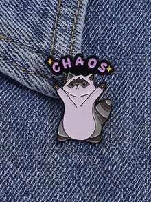 1 件浣熊和报纸印花休闲锌合金时尚卡通浣熊胸针，多功能金属珐琅创意独特设计小翻领别针、背包或服装日常配饰学校 - 彩色 - 查看 4