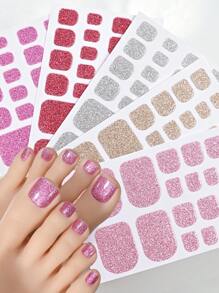 Un ensemble de 5 feuilles de 110 orteils (ou 1 feuille de 22 orteils) autocollants d'ongles d'orteils entièrement couverts, bandes de vernis à ongles d'orteils, fournitures pour ongles de style élégant et minimaliste avec style paillettes de couleurs unies. Peut rapidement et facilement compléter les autocollants pour ongles, autocollants pour ongles auto-adhésifs, convient aux femmes et aux filles.