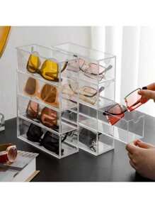 Durchsichtiger, staubdichter Überzug mit Fächern für Brillen, Sonnenbrillen, Kosmetik, Lippenstifte und Sonnenbrillen als Schreibtischorganizer und Reiseaccessoire für Frauen, Schulanfang Bedarf