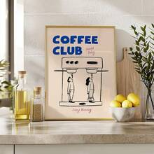 1pc Coffee Club Canvas Poster, Espresso Lover Art Print, Frameless Modern Vintage Wall Decor, Indoor Love Theme Decoration, Suitable For Living Room, Bedroom, Home Office, Kitchen, Bathroom - Spring/Winter Ink Painting