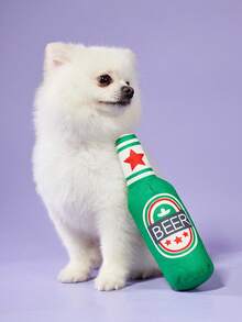 PETSIN 1pc Pet Plush Sound Making Bb Toy, Simulated Beer Bottle & Fruit Juice Pattern Cat Plaything, Dog Chew Toy Resistant To Bites - Green - View 2