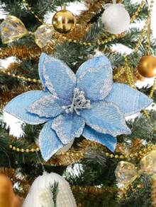 10pcs/Set Multi-Color Artificial Christmas Tree Decorations With Clips, Glitter Hollow Mesh Powder Christmas Flowers, Christmas Decorations, Holiday Accessories, Christmas Tree, Wreaths, Glitter Poinsettia Christmas Tree Ornaments, Holiday Decor DIY Christmas Wreaths, Party Decorations