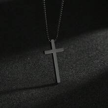 1 件简约时尚嘻哈街头风格十字架吊坠不锈钢项链适合男士每天上街佩戴 - 銀色 - 查看 12