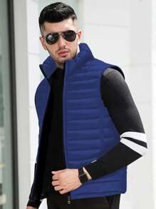 1 pieza Chaqueta sin mangas con cuello alto para hombre, cálida y de moda, versátil para otoño/invierno