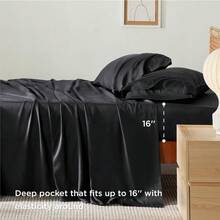 Bedsure Queen Sheet Set, Cooling Sheets For Queen Size Bed Set, Rayon Derived From Bamboo, Breathable & Soft Deep Pocket Up To 16 Inches, Hotel Luxury Silky Bedding, Bedsheet & Pillowcases, Dark Grey - 09 - 黑色 - 查看 3