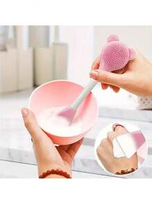 Ensemble de sept pièces d'outils de lavage du visage et de soins de la peau : bandeau de lavage du visage, strap de poignet, brosse de lavage du visage en silicone à double face, brosse de nettoyage d'ourson, éponge de nettoyage du visage, grand sac de rangement imperméable. Un outil de beauté tout-en-un.