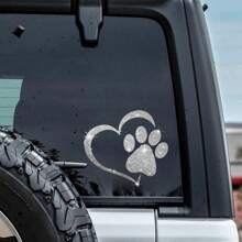1pc Dog Palm Print Heart Shaped Design Innovative Imitation Diamond Sticker Shiny Cute Car Stickers Car Styling Cartoon Stickers For Car Motorcycle
