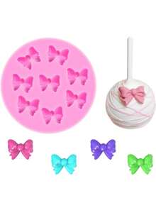 1pc 8 Mini Bows Silicone Fondant Molds Sugar Candy Cake Pop Bow Craft Molds DIY Cake Decorating, Valentine's Day Party, Home Decor, Home Gifts - Pink - View 12