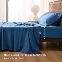 Bedsure Queen Sheet Set, Cooling Sheets For Queen Size Bed Set, Rayon Derived From Bamboo, Breathable & Soft Deep Pocket Up To 16 Inches, Hotel Luxury Silky Bedding, Bedsheet & Pillowcases, Dark Grey - 06 - 孔雀藍 - 查看 3