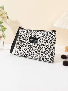 1 pezzo Borsa cosmetica portatile in pelle PU con stampa leopardata, comoda pochette per strumenti di trucco e articoli di bellezza