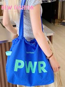 Sac en canevas à une épaule de grande capacité avec cordon de serrage, modèle 2025. Sac fourre-tout en nylon avec lettres japonaises, sac de ville
