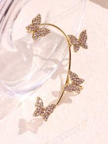 1 pieza Elegante y elegante clip de oreja con mariposa de strass en oro/plata para mujer, joyería para uso diario y festividades - Multicolor - Ver 2