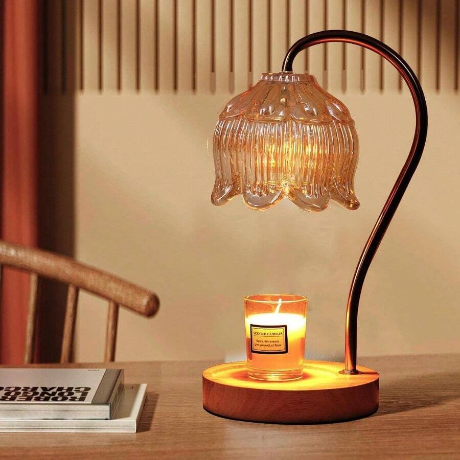 GEEZO Fragrance Candle Warmer Lamp,Electric Candle Warmer With Timer & Dimmer,Mom Christmas Birthday Gifts For Women, House Warming Gifts New Home Bedroom Decor - 暖黃色 - 查看 1