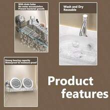 LLC Shower Caddy Suction Cup Wall Mounted Suction Shower Rack Organizer No Drilling Clear Shelf Basket With 4 Movable Hooks Bathroom Storage Rack - Clear - View 6
