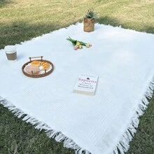1pc Outdoor Picnic Mat Linen Tablecloth Camping Blanket Party Atmosphere Tablecloth Car Trunk Mat Spring Outing Blanket White Picnic Rug Photography Beach Mat Camping Mat Portable