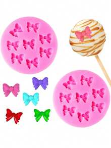 1pc 8 Mini Bows Silicone Fondant Molds Sugar Candy Cake Pop Bow Craft Molds DIY Cake Decorating, Valentine's Day Party, Home Decor, Home Gifts - Pink - View 3
