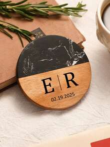 1pc Customized Text Marble & Wooden Coaster, Housewarming, Wedding, Anniversary, Engagement Personalized Gift - Multicolor - View 17