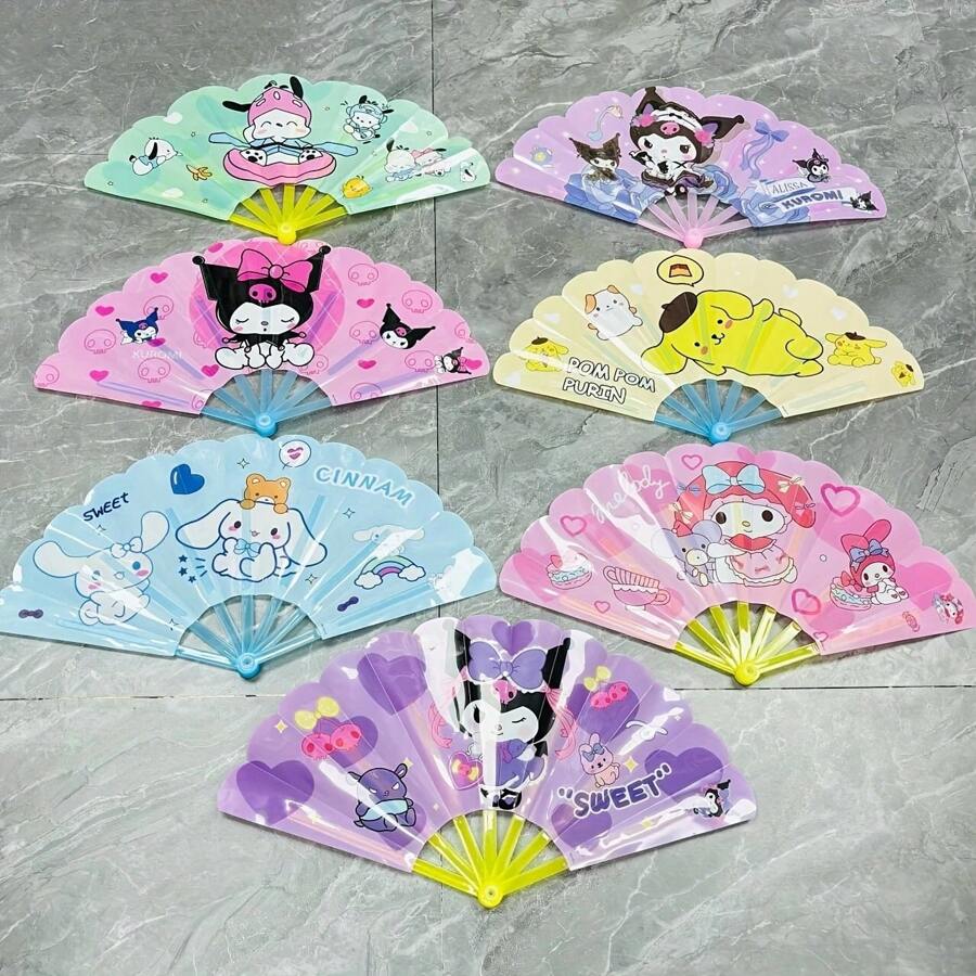 Sanrio Juego de 3 piezas/2 piezas/1 pieza de abanicos plegables de Hello Kitty y My Melody del anime, esencial para el verano, ventiladores de mano con diseños de dibujos animados para refrescarse y coleccionar, adecuado para uso diario de ocio como un pequeño regalo para amigos (el estilo de color es aleatorio)