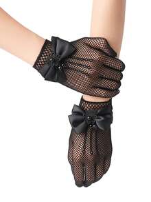 1 Pair Plaid Elegant Polyester Hollow Bowknot Gloves, Mature For Wedding, Holiday Party, Evening Date