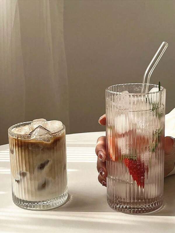 1pc Striped Glass Cup, Vintage Water Cup, Beverage Cup, Coffee Cup, Juice Cup, Cold Drink Cup, Heat-Resistant Glass, American Coffee Cup, Latte Juice Cup, Cold Drink Cup, Milk Breakfast Cup, Suitable For Daily Consumption, Family Gatherings, Gatherings With Friends, Gifts For Friends, Best Friends, Colleagues Who Love Life, Is A Great Gift, A Must-Have For Summer, Cool And Refreshing