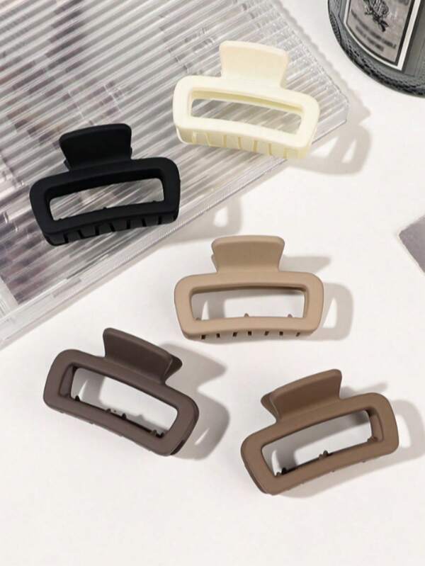 5pcs/Set Matte Beige Simple Hollow Square Hair Claw Small Hair Tie Accessories For Cute Ponytail Claw Clips Hair Clips Hair Jaw Clip Hair Clamps Hair Clutch Hair Catcher Clip Fall Winter Hair Accessories For Women For Vacation Outfits Woman