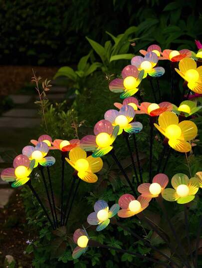 1pc Solar Laser Flower Light, LED Light, Ground Stake Light, Lawn Light, Outdoor Decor Light, Park Atmosphere Flower Light, Solar Garden Light, Colorful Flower Petals & Light Beads, Waterproof Outdoor Decor, Swaying In The Wind, Suitable For Yard, Garden, Park, Gazebo, Path, Lawn Outdoor Flower Light