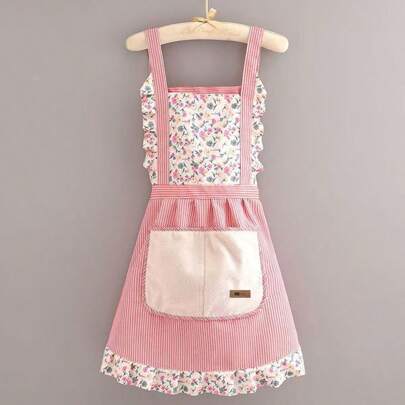 1 Stück Damen Ditsy Blumen Taschen Ärmellose Schürze mit Bindeband, stilvolle Prinzessinen Schürze zum Kochen, für Küche und Haushalt