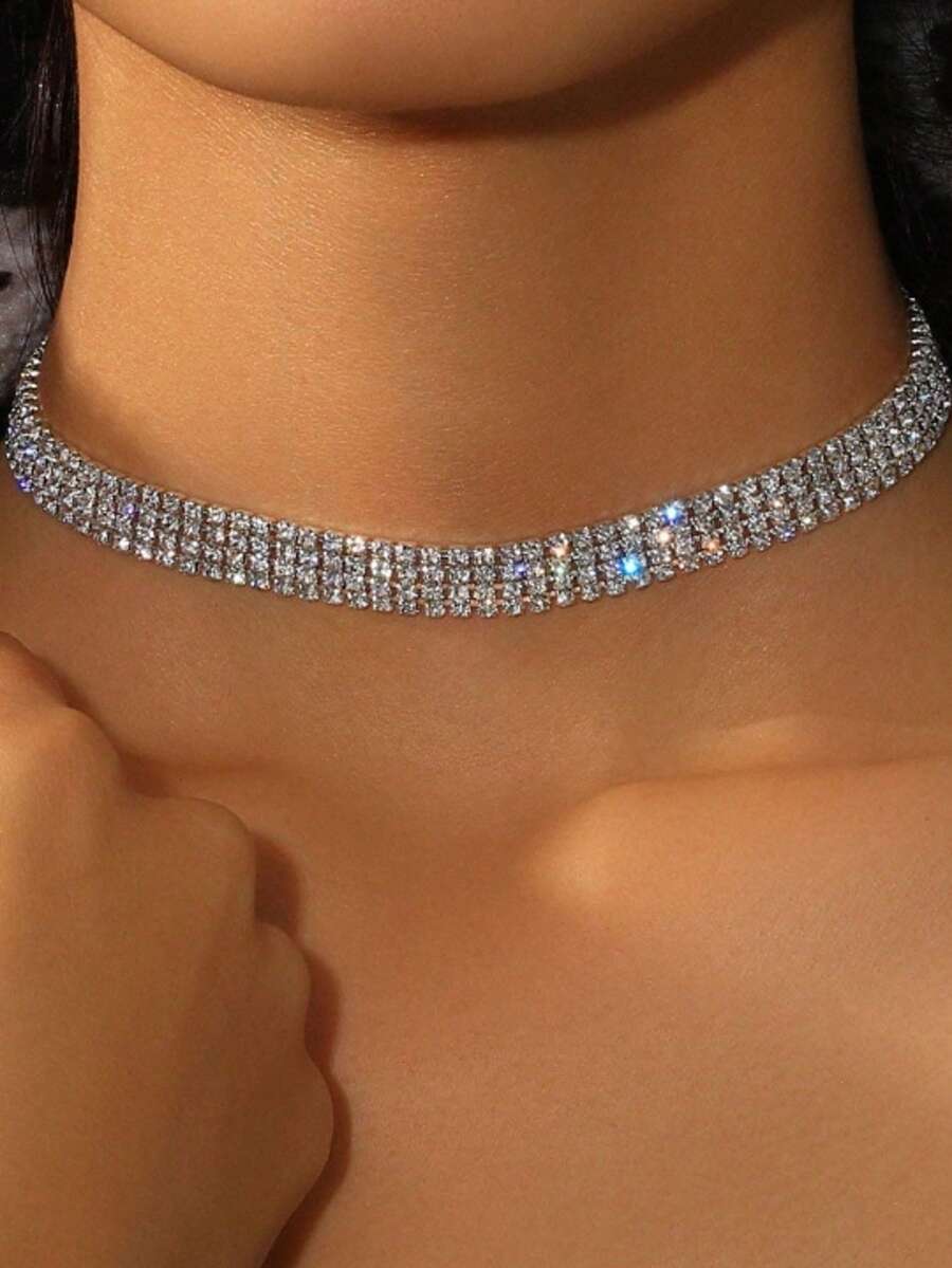 1pc Women's Rhinestone Embellished Necklace, Formal Occasion Necklace - Style 3 - View 1