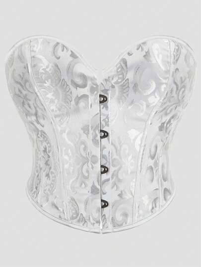 Women's Vintage Jacquard Seamless Cropped Shaper Tops, Corset Style Shaper Bust Support Sexy Bandeau Tops For Evening Party Wedding Halloween