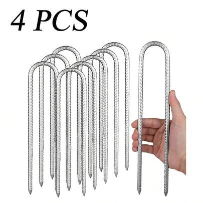 4 Pcs Heavy Duty Trampoline U-Shaped Metal Wind Stake Pegs Tent Ground Anchor 30cm