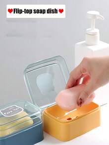 4-Color Creative Flip-Top Soap Dish, Bathroom/Dorm Drainage Soap Box, Minimalist Transparent Drainage Box, Travel Portable Soap Box, Cartoon Flip-Top Soap Box, Back-To-School Essential - Multicolor - View 4